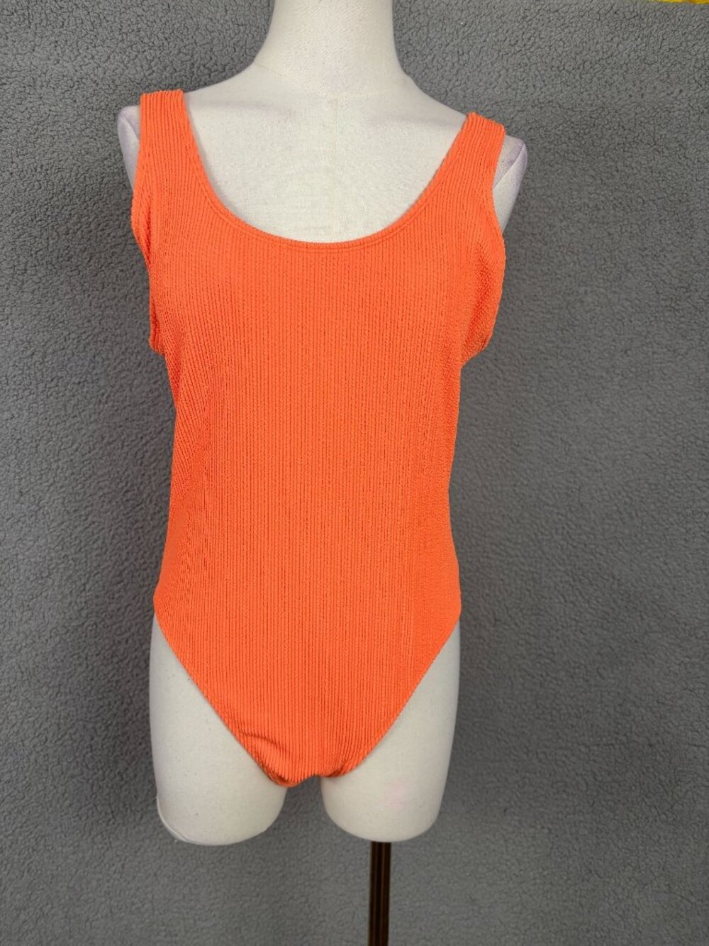 Cotton On  Juniors' Scoop Back One-Piece Cheeky Crinkle Orange Swimsuit Lg NWT's